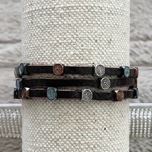 Blackish Brown Leather Bracelet with Spiral Accents